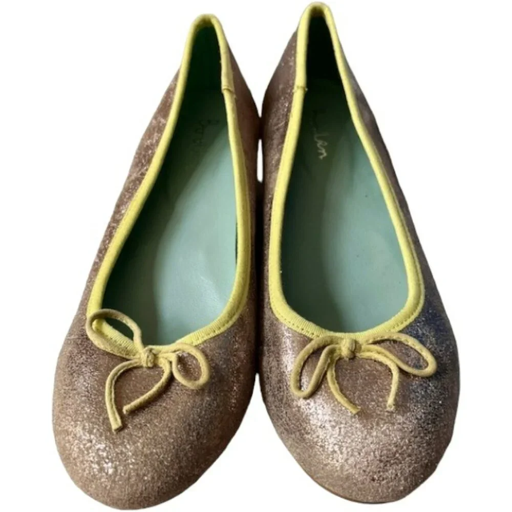 Boden Metallic Wedge Ballerina Shoes Leather Bow - Gold/Lime - 38 (7.5-8)